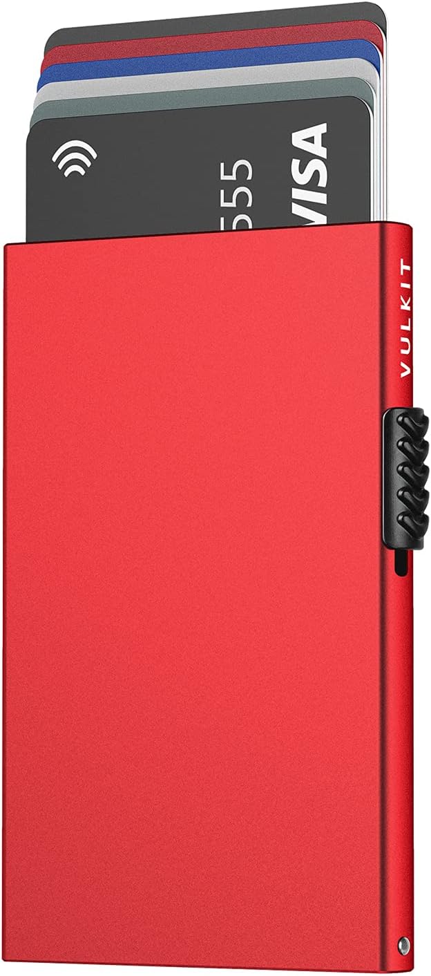 VULKIT Minimalist Credit Card Holder Pop Up Cards RFID Protection Slim Metal Wallet