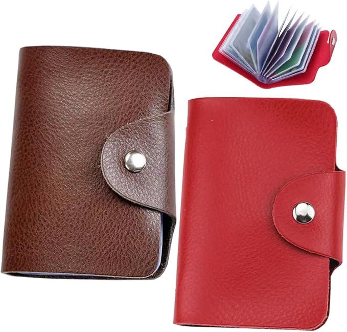 K Y KANGYUN Unisex Small Leather Credit Card Holder - 2 Pack (Redk&Brown)…