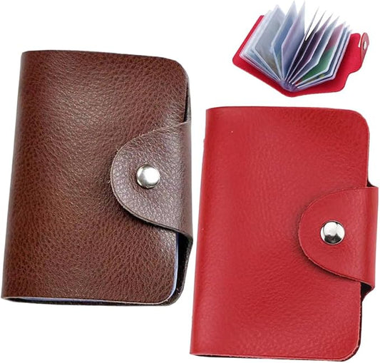 K Y KANGYUN Unisex Small Leather Credit Card Holder - 2 Pack (Redk&Brown)…
