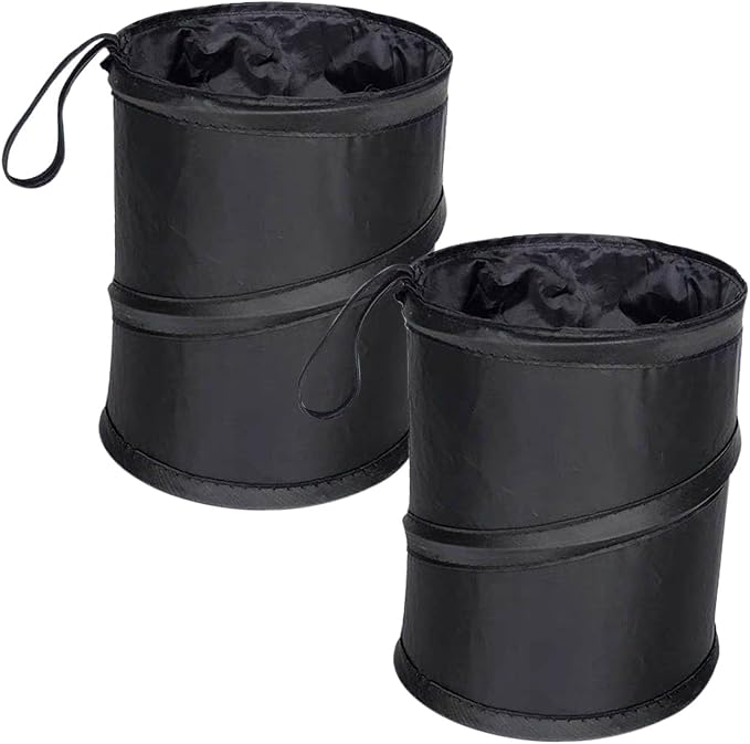 EMVANV 2 Pcs Car Trash Can,Mini Collapsible Pop-up Car Garbage Can Hanging Car Trash Bag Multipurpose Trash Bin for Car Truck and Minivan(Size:Black)