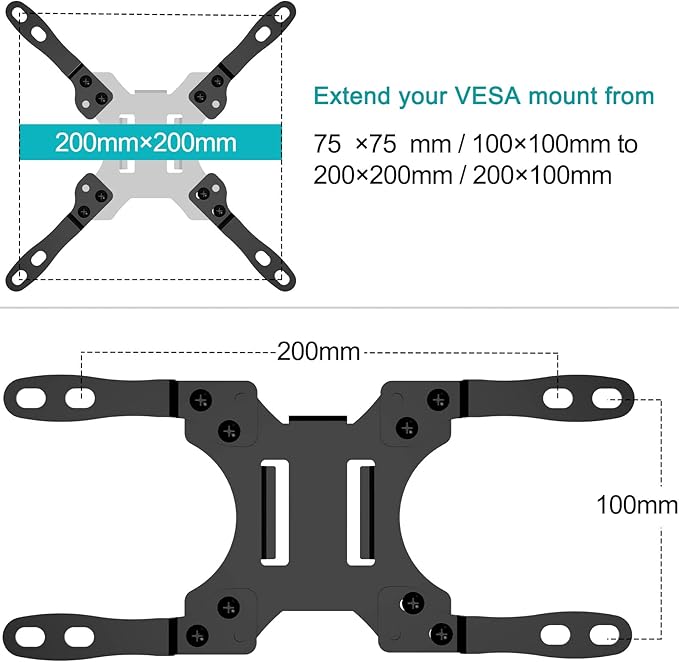 MOUNT PRO VESA Extension Bracket Adapter, VESA Extender, Monitor Mount Adapter Kit Fits Most 13 to 35-inch Screens, Convert VESA Plate to Reach 200×100 and 200×200