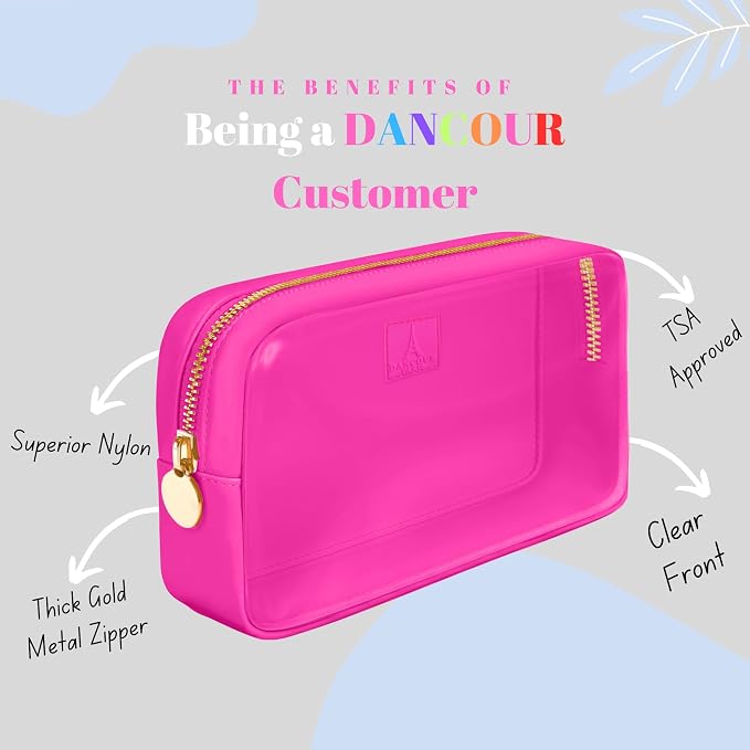 DANCOUR Clear Makeup Bag Mini Makeup Bag for Purse Mini Pouch Purse Clear Small Cosmetic Pouch Cosmetic Travel Case (Small, Hot Pink)