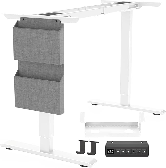 Standing Desk Frame, Stand up Desk Frame Workstation, Electric Adjustable Legs, 3 Memory Height Settings, with Cable Management Tray and Storage Bag, 2pcs Headphone Hook