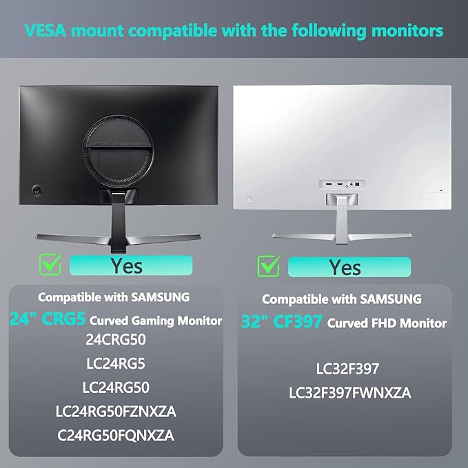 CRG5 VESA Adapter Compatible with Samsung 24" C24RG50, 32" CF397 Curved Monitor（Fits LC24RG50FQNXZA, LC24RG50FZNXZA, LC32F397FWNXZA）