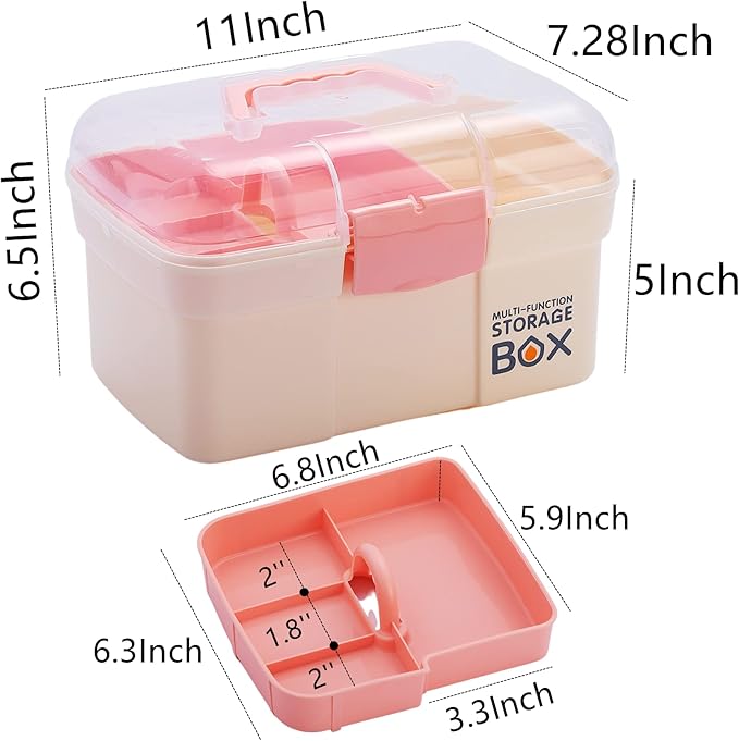 Kinsorcai 11'' Plastic Storage Box with Removable Tray, Multipurpose Organizer for Sewing, Art & Craft, Cosmetic (White)