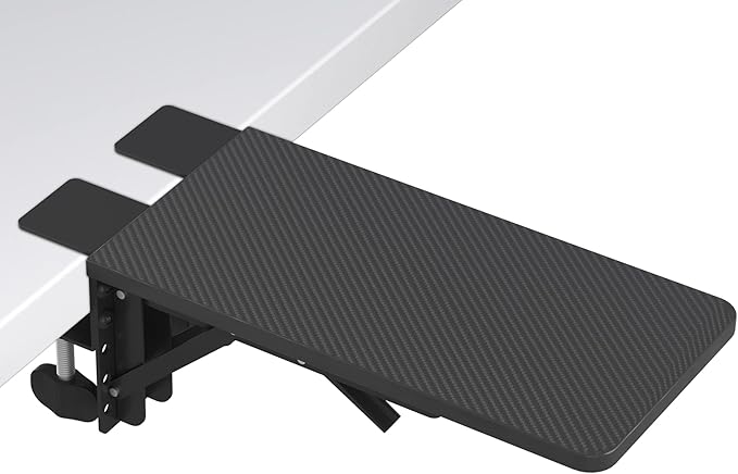 BONTEC Desk Extender Tray, 11.8"x5.9" Table Mount Arm Wrist Rest Shelf, 90°Foldable Elbow Support, Clamp on Computer Arm Rest for Desk, Office & Home Use, Durable & Easy to Install
