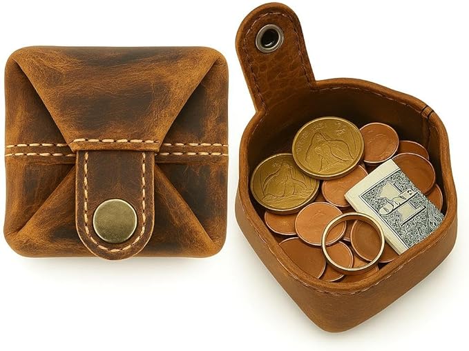 Leather Coin Pouch - Compact Change Holder and Mini Pocket Wallet for Men & Women (Antique Brown)