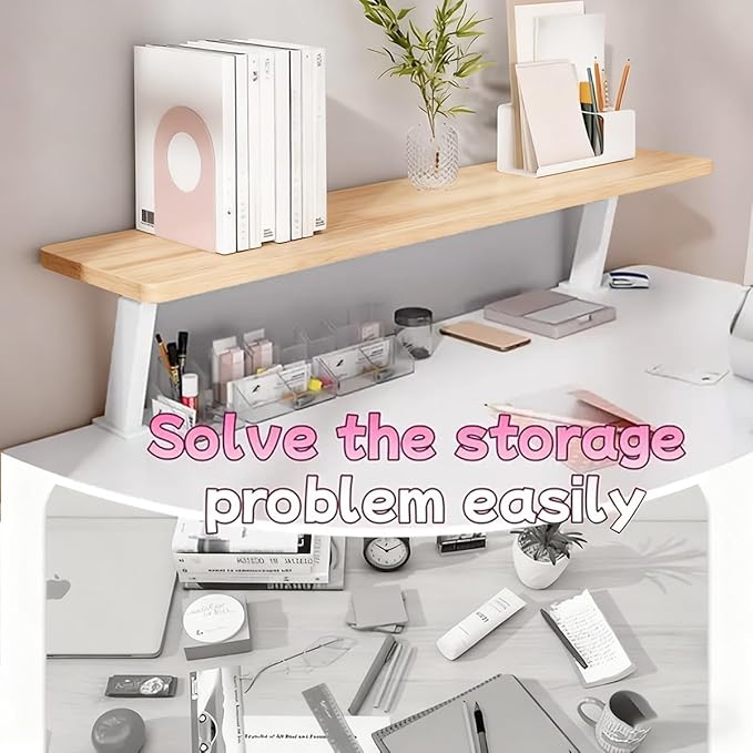 23.6x7.8 in Clamp On Desk Organizer Shelf, Above Desk Storage Extension Portable No Drill Required Bookcase Clamp Rack for Home Office Dorm Workstation and Study Space, Natural