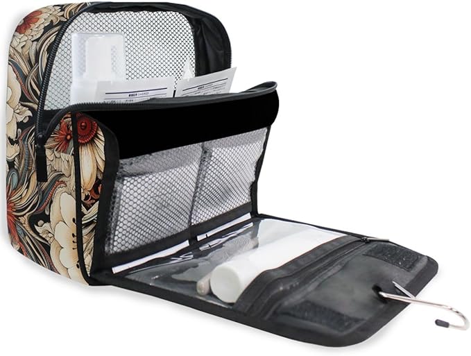 senya Hanging Travel Toiletry Bag Kit Boys Makeup Case Cosmetics Organizer for Men Women (3045 Retro Flowers)