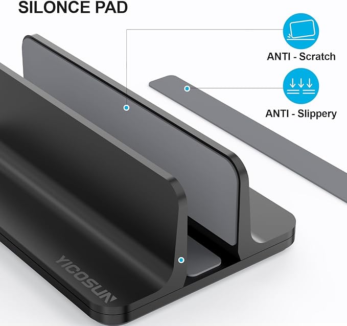 Aluminum Vertical Laptop Stand for Desk - Adjustable Width Dock for MacBook, Surface, Samsung, HP, Dell up to 17.3 inches - Space-Saving & Protective Design - Black