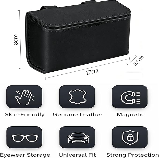 Car Sunglasses Holder, Large Capacity Universal Fit Magnetic Closure Clip-On Visor Accessories Glasses Protective Storage Box for Man Women Beige
