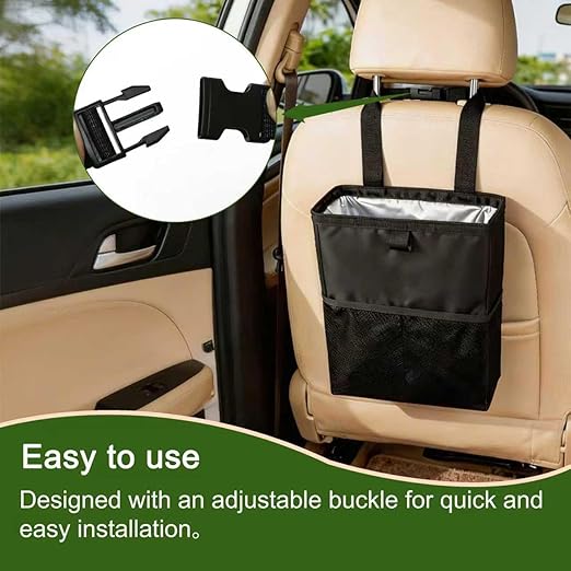 Car Trash Can, 3.4 Gallons Leak-Proof Hanging Trash Bin with Hook and Loop Lid and Handle, Multipurpose Car Organizer with Storage Pockets for SUV, Truck, RV and Camping