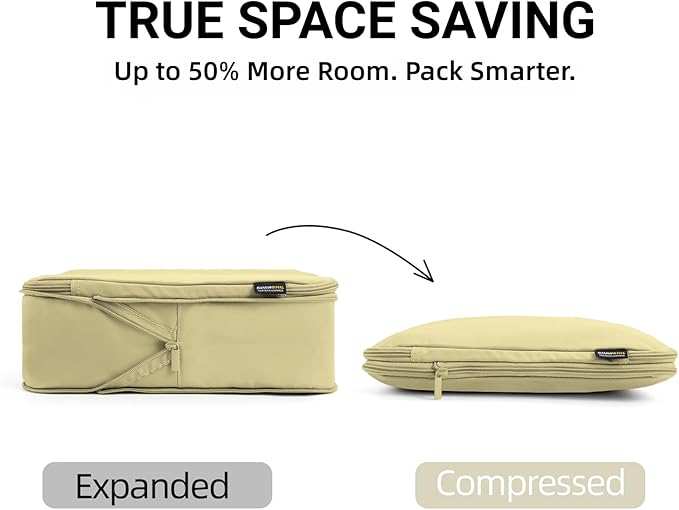 4 Piece Compression Packing Cubes for 3–7 Day Travel, Space Saving Travel Organizers with Breathable Mesh, Double-Zipper Packing Cubes for Carry-On & Suitcases (Yellow)