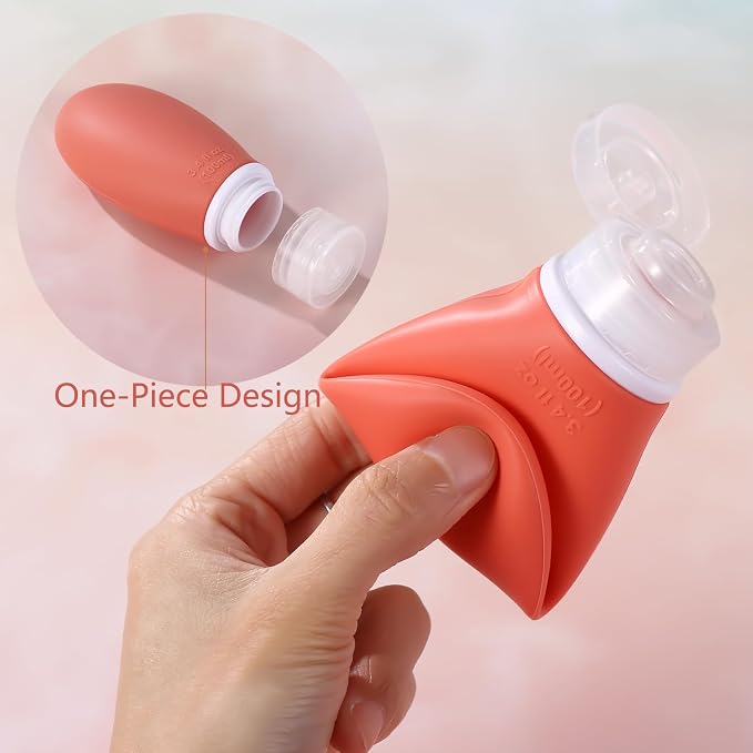 LIYUABU Leak Proof Silicone Travel Bottles,4 Pack 3.4oz Liquid Squeezable Refillable Portable Accessories/Cosmetic Containers,BPA Free,Travel Size Bottles for Toiletries Shampoo Conditioner Lotion