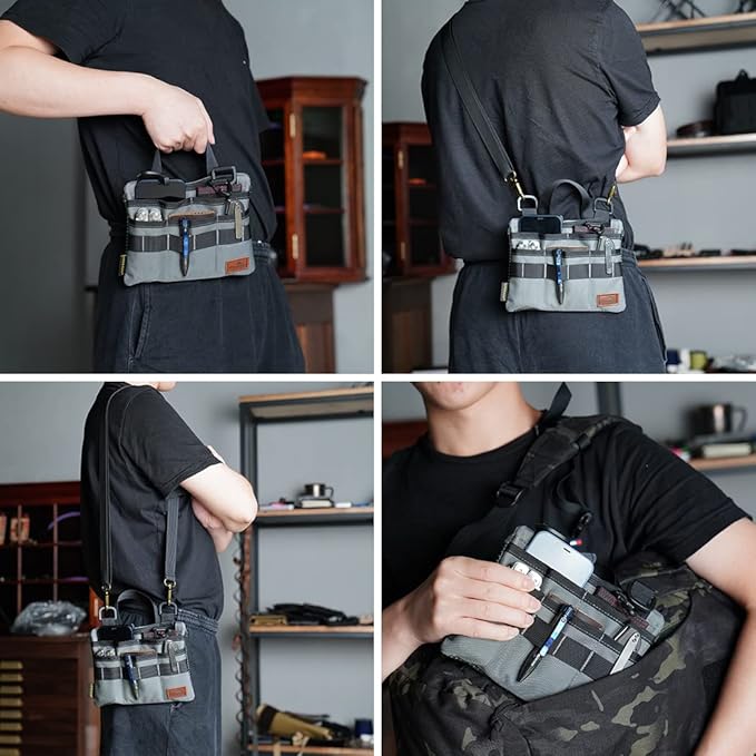 VIPERADE VE5 Slim EDC Pouch with 7 Pockets, Mens Pocket Organizer Multitool Pouch, Mini Crossbody Messenger Bag (No Strap)