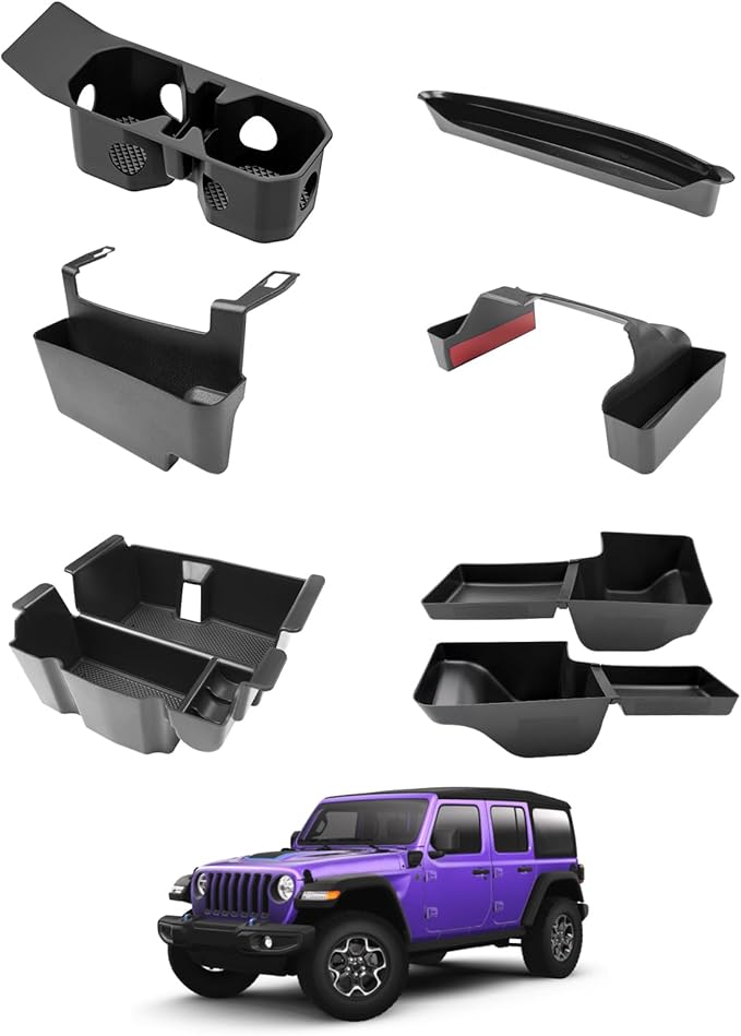 Center Console Organizer for 2018-2023 Jeep Wrangler JL 4XE Console Cup Holder Organizer Trunk Storage Tray Hanging Armrest Storage Box for Wrangler Accessories(18-23 6-Piece, Not Gladiator)