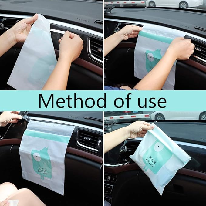 60PCS Easy Stick-On Disposable Car Trash Bag, Leakproof Vomit Bag, Beautiful Kitchen Storage Bag, Durable, Suitable for Cars, Kitchens, Bedrooms, Study Rooms, Travel, Camping, Office Spaces
