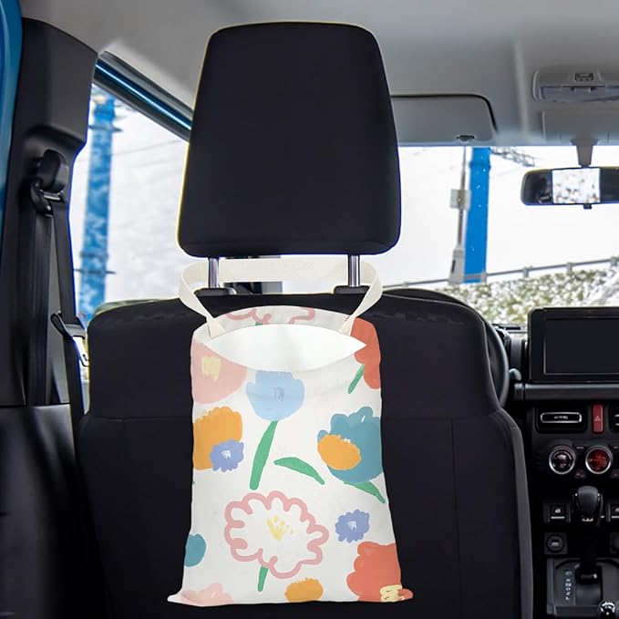Car Trash Bag Car Garbage Bag Hanging Cars Trash Can Spring Decor Waterproof Cars Back Seat Organizer for Vehicle Travelling Camping Doodle Flower Decor