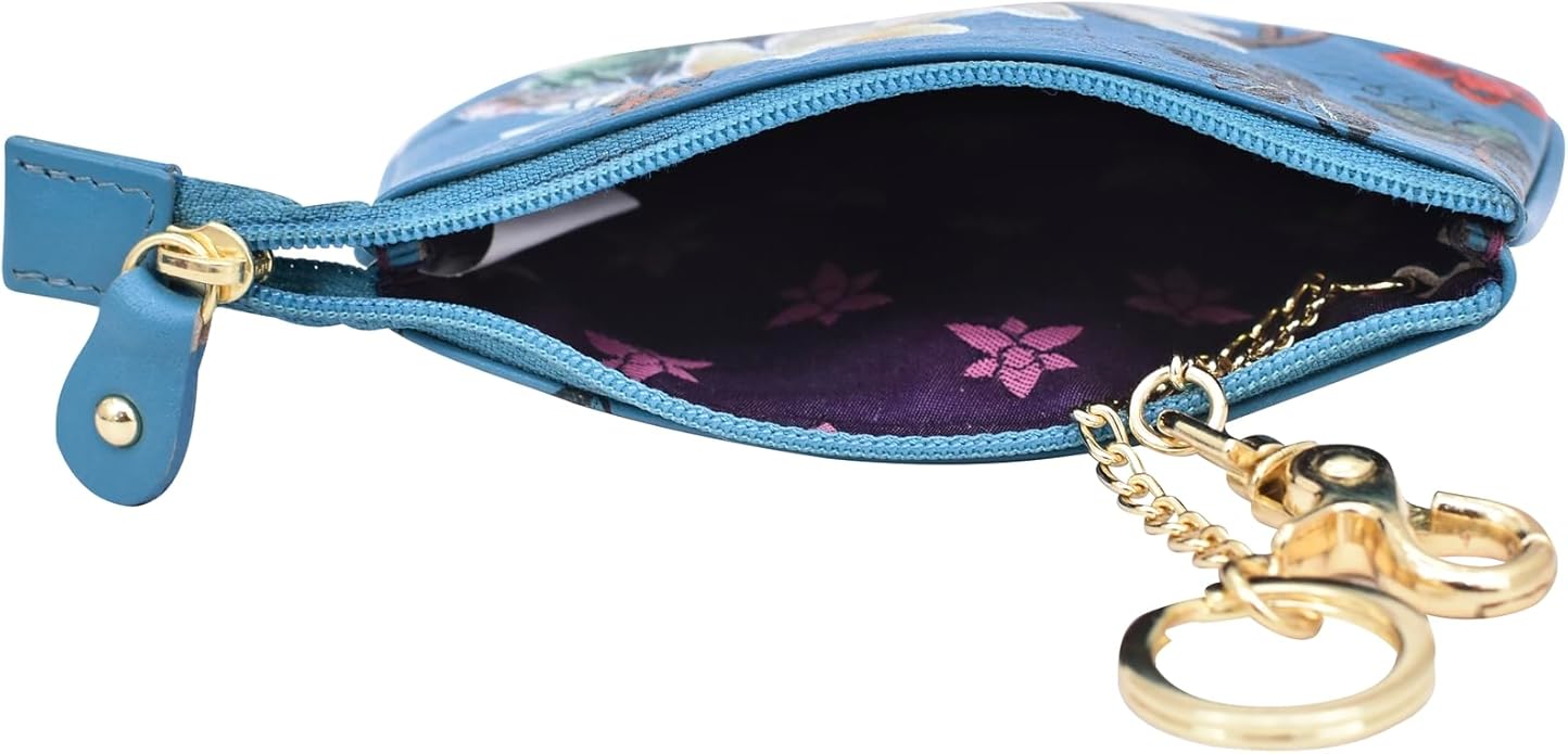Anuschka Women’s Hand-Painted Genuine Leather Medium Zip Pouch - Coin and Key Pouch - Zippered, 2 Key Fobs