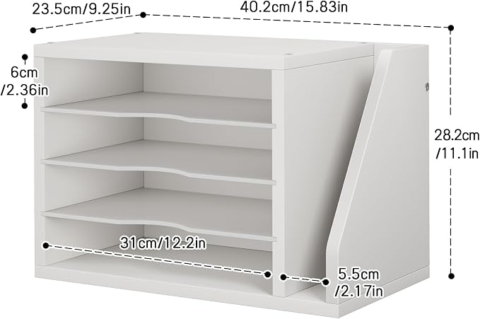 Creso hom Mail Sorter, File Organizer Desktop, Wood Desk Organizer with 3 Adjustable Shelves, Mail Holder for Office, Home, Letter Sorter File Holders for Envelopes, Mail Supplies Magazines, White