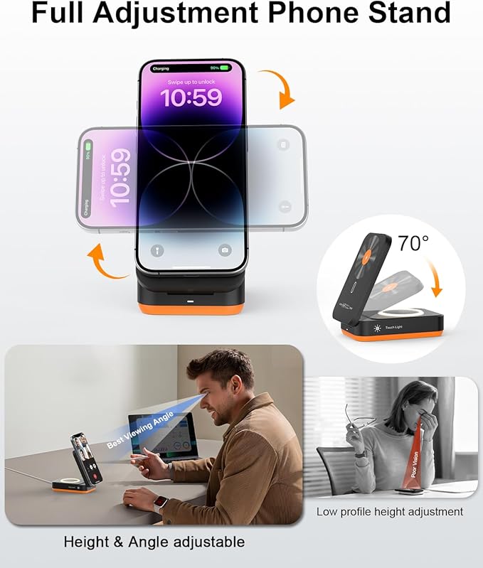 3 in 1 Magnetic Wireless Charger for iPhone,Foldable Charger Stand with Bluetooth Speaker & Sleep-Friendly Light, Wireless Charging Station for iPhone 17 16 15 14 13 12 Pro Max All Series