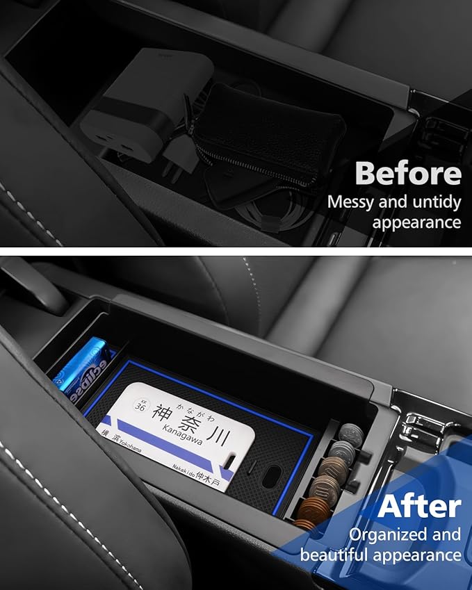 FIILINES Center Console Organizer for 2023-2025 Toyota Prius, Center Console Tray Secondary Armrest Storage Box ABS Insert Container with Anti-Slip Mats