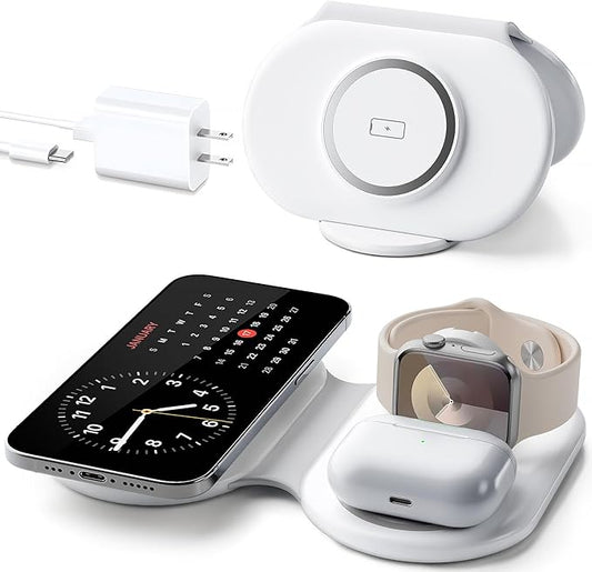 2026 Traveling Portable Wireless Mag-Safe Fast Charging Station,Magnetic 3 in 1 Charger for iPhone 17 16 15 14 13 12 Pro Max Plus,Apple Watch Series & Air pods 4 3 2 Pro-Gifts for Family
