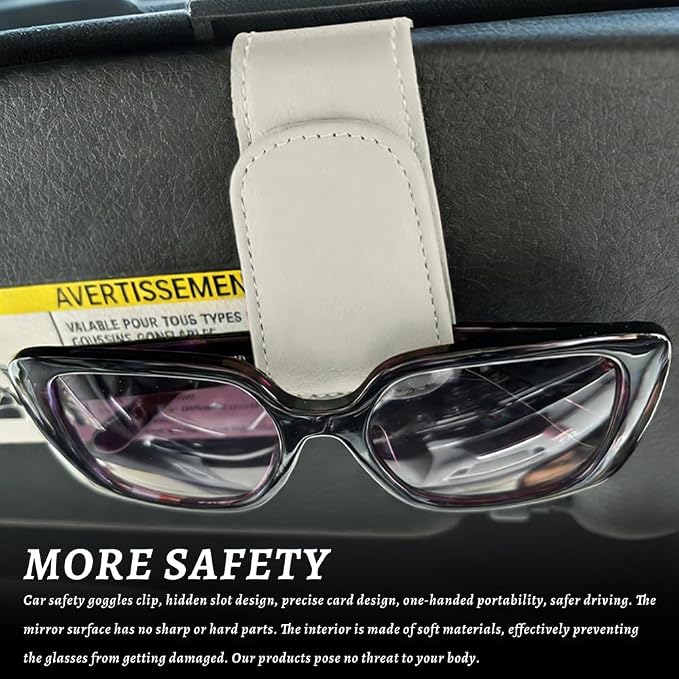 Sunglass Holder for Car, Car Sunglass Holder, Magnetic Leather Sunglasses Holder and Ticket Card Clip, Auto Multi-Functional Sun Visor Eyeglass Holders for SUV Pickup Truck (Light Beige)