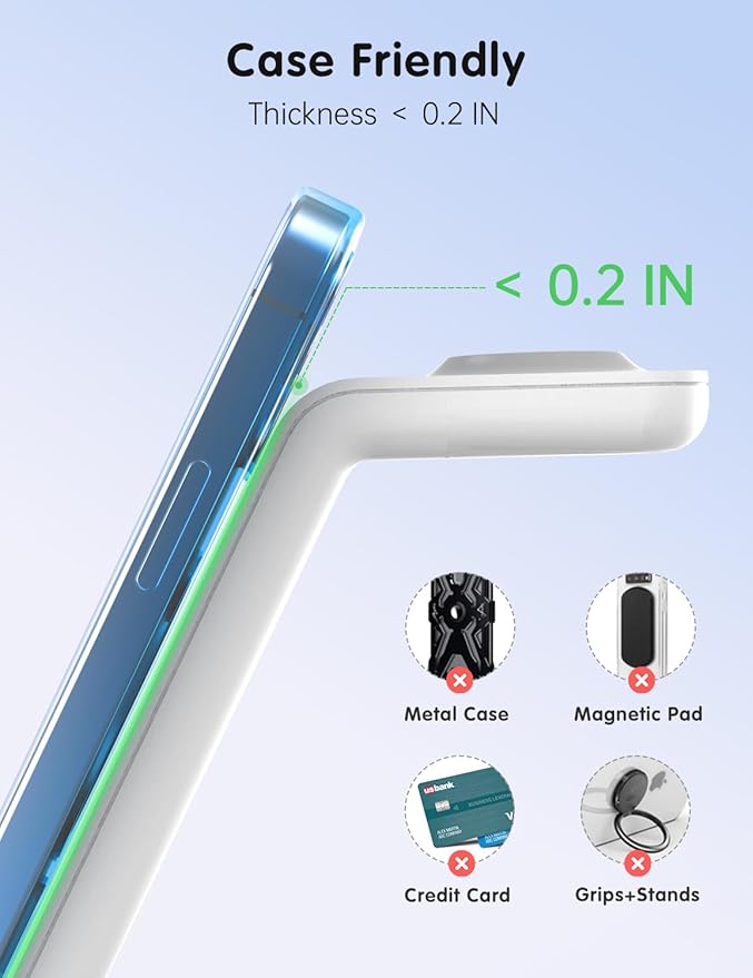 Charging Station for iPhone and Apple Watch: 3 in 1 Wireless Phone Charger Stand for iPhone 17 16 15 14 13 12 11 Pro Max & AirPods, Bedside Nightstand Docking