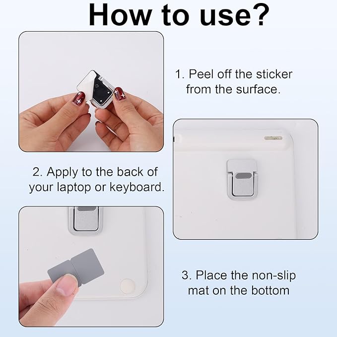 Penitue 2pcs Mini Keyboard Riser, Zinc Alloy Portable Small Laptop Tilt Stand Lifter Feet Foldable & Invisible Self-Adhesive Computer Notebook Holder Leg Lift Accessories for Desk Support (Silver)