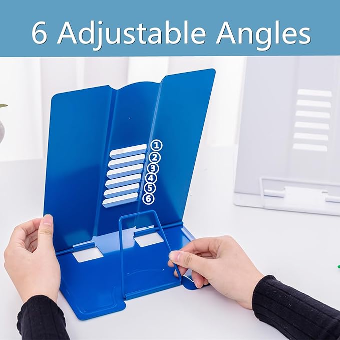 Citmage Desk Book Stand Document Holder Heavy Duty Metal Reading Stand with Book Magazine Menu iPad Music Score Speech Draft with 6 Adjustable Positions(Blue)