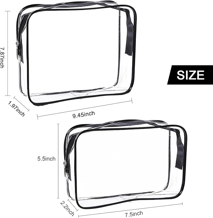 Cosywell Clear Toiletry Bag Quart Size Bag Travel Makeup Cosmetic Bag PVC Toiletries Cosmetic Pouch for Women Men 3PCS (2M+2S)
