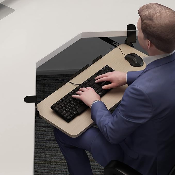 QQXX Swivel Keyboard Tray Under Desk with C Clamp,Adjustable Slide Out Computer Keyboard Stand, Ergonomic Keyboard Shelf for Home or Office, No Screw into Desk(65x25cm(25.6x9.8), White)