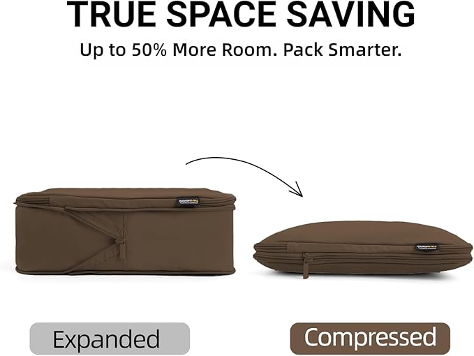 4 Piece Compression Packing Cubes for 3–7 Day Travel, Space Saving Travel Organizers with Breathable Mesh, Double-Zipper Packing Cubes for Carry-On & Suitcases (Gray)