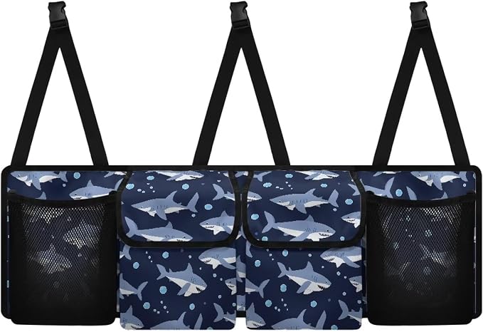 Shark Car Trunk Organizer Storage - Collapsible Pocket Automotive Expandable Sturdy Straps Folding Cargo Store for Auto Backseat