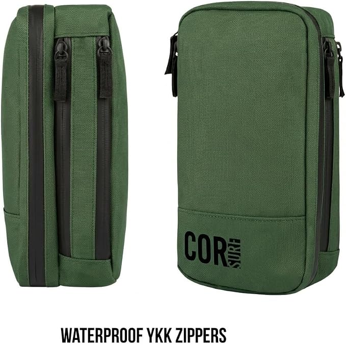 COR Surf Compact Toiletry Travel Bag Hanging, Premium Mens and Women Dopp Kit for Travel | Waterproof with 4 Separate Compartments and Waterproof Zippers (Dark Green)