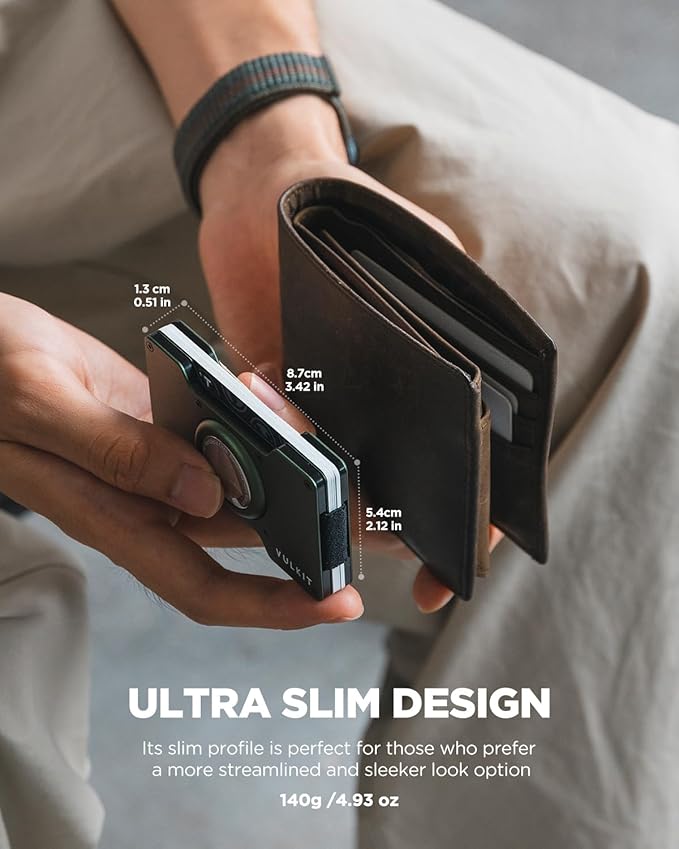 VULKIT Men's Metal Wallet with Money Clip, Slim Credit Card Holder with Airtag Holder, Minimalist Front Pocket Wallet for Men(Green)