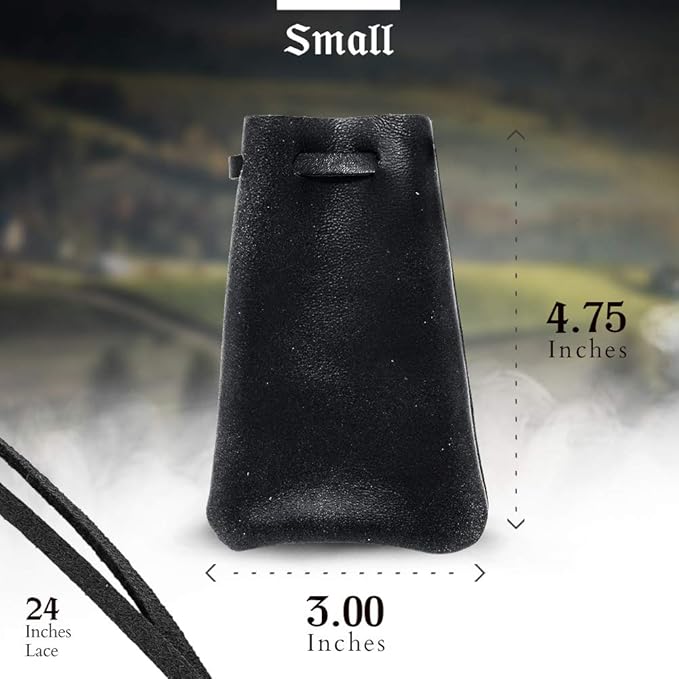 Leather Drawstring Pouch, Coin Bag, Medicine Tobacco Pouch Medieval Reenactment Made in U.S.A. by Nabob Leather Size 4.75" x 3"