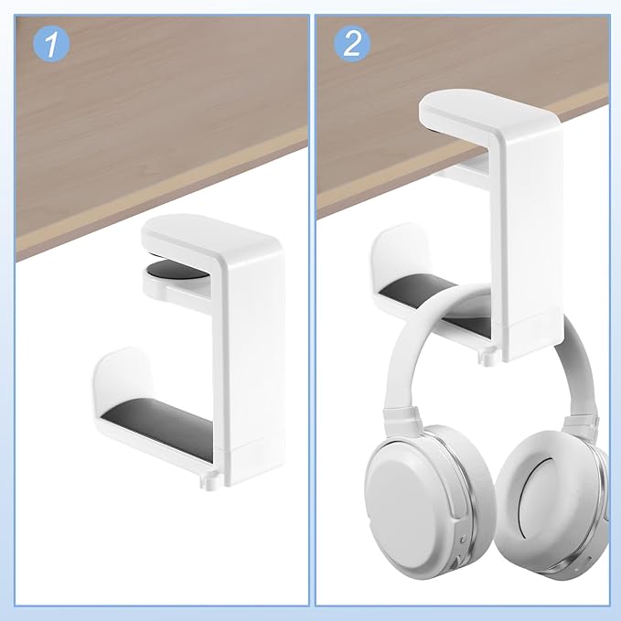 HARFINGTON Headphone Stand Holder 360 Degree Adjustable Clamp Desk Hook Clamp 0.39"-1.65" Clamping Range PC Gaming Headset Stand for Headphone Earphone, White/Black