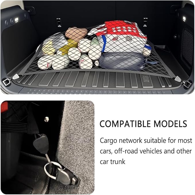 Cargo Net for SUV,Upgraded Highly Elastic Truck Cargo Net with Trunk Net Hooks - Stretch to 49.2"x43",Premium Truck Bed Netting for Cargo for Car Organizer and Storage (27.5" x 19.6")
