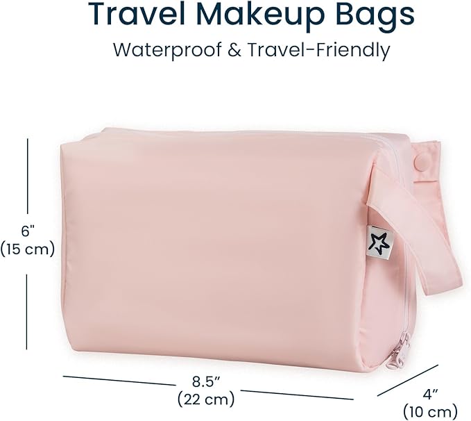 Tiny Twinkle Waterproof Travel Toiletry & Makeup Bag Organizer | Makeup Pouch with Multiple Compartments & Snap Handle for Travel | Gift for Teen Girls and Women (Rose)