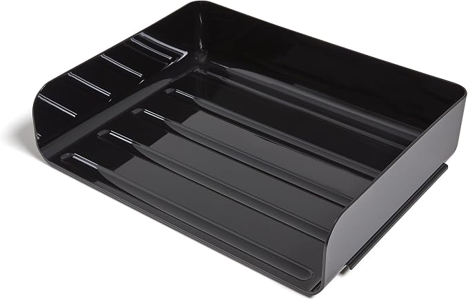 TRU RED Side‑Load Stackable Plastic Letter Tray, Black, 6‑Pack – Desktop Paper Organizer for Office Files & Documents