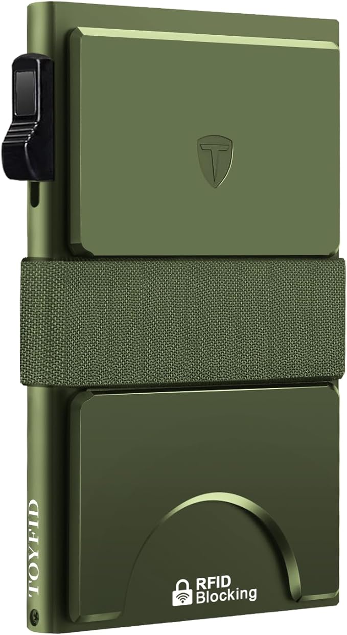 TOYFID Metal Wallet with Quick Access to Cards, Aluminum Card Holder Pop Up Wallet for Men, RFID Minimalist Wallet for Men that Can Hold 14+ Credit Cards, Ideal Gift for Men, Army Green