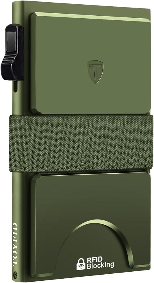 TOYFID Metal Wallet with Quick Access to Cards, Aluminum Card Holder Pop Up Wallet for Men, RFID Minimalist Wallet for Men that Can Hold 14+ Credit Cards, Ideal Gift for Men, Army Green