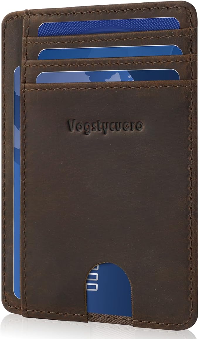 Slim Minimalist Front Pocket Thin Wallet RFID Blocking 100% Genuine Leather Credit Card Holder for men Women, with Gift Box-Texas Brown