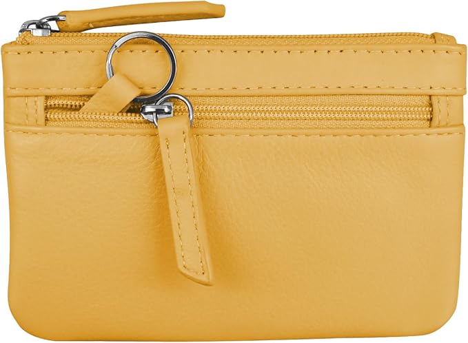 ili New York Mini Leather Coin Purse, Compact Genuine Leather Pouch with Key Ring & RFID Protection, Used for Coins, Keys and Cards, Ideal for Travel and Everyday Carry, Yellow