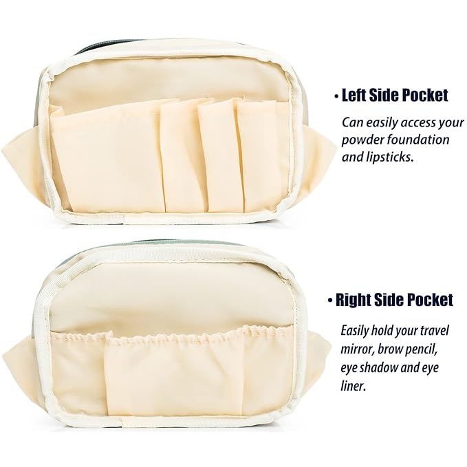 Hekyip Rectangular Beauty Bag, Small Travel Makeup Bag for Purse, Portable Waterproof Cosmetic Pouch for Girls Women (Rectangular Green)