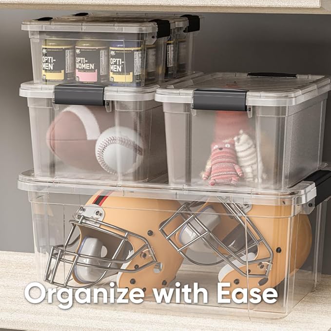 Superio Clear Storage Box with Lid, 36 Quart Plastic Container Bins for Organizing, Stackable Crates, BPA Free, Non Toxic, Odor Free, Organizers for Home, Office, School, and Dorm