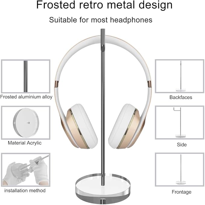 GEEKRIA Acrylic Aluminum Headphones Stand for On-Ear Headphones, Gaming Headset Holder, Desk Display Hanger Compatible with Bose QC35, Sony WH-1000XM6, WH-1000XM5, WH-1000XM4 (Clear)