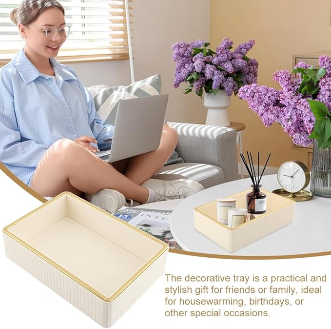 Desk Organizer Tray, Perfume Tray for Women Desk, PU Leather Valet Nightstand Organizer for Men Women, Decorative Vanity Holder for Bedroom